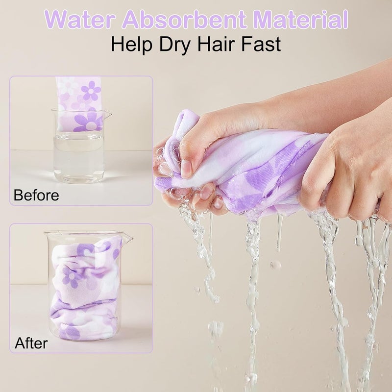 Basumee Microfiber Hair Towel Wrap for Kids 2 Pack Rapid Drying Hair Towel with Button Hair Turbans for Wet Hair Wraps Head Towel Wrap for Women and Girls - Image 2